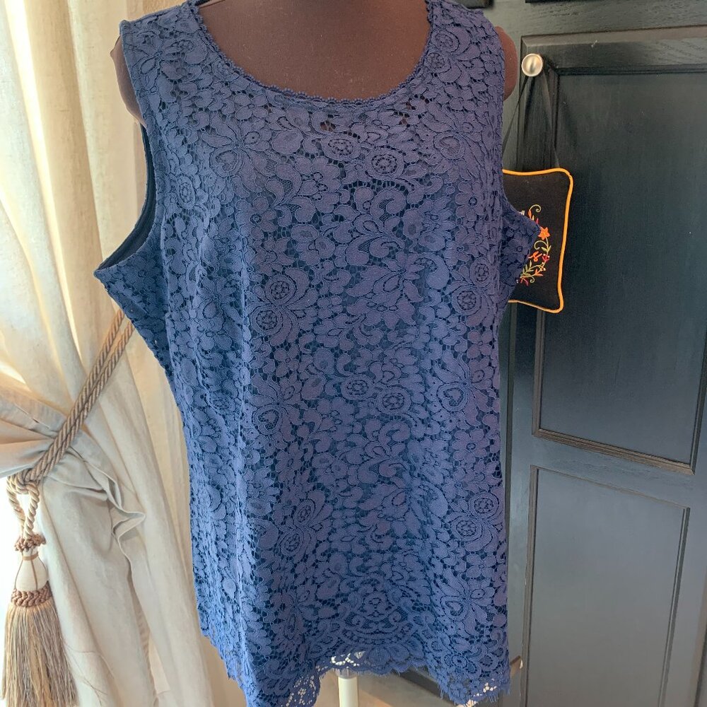 Isaac Mizrahi Floral Knit Lace Tank Top w/ Scallop Hem
